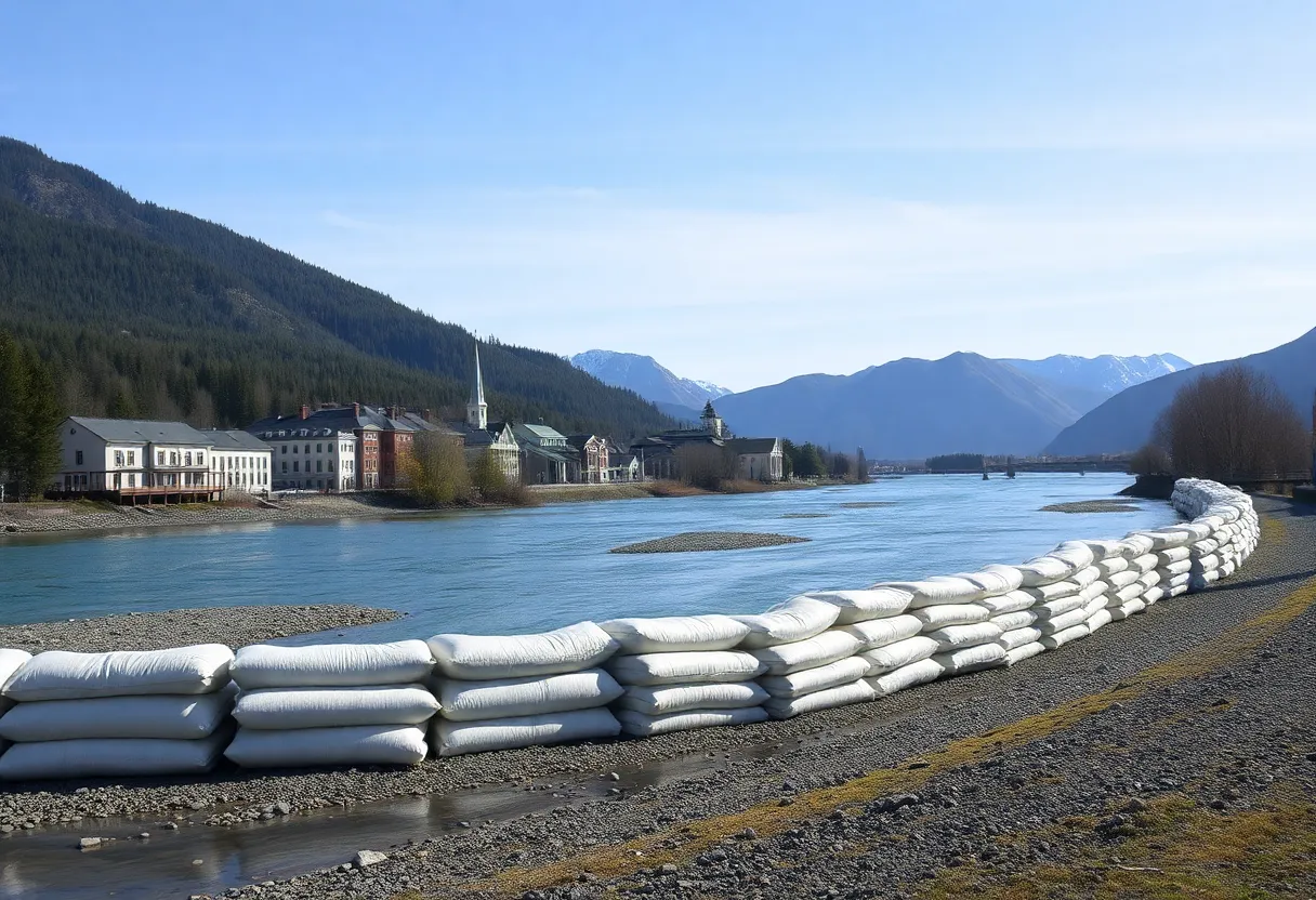 Flood barriers in Juneau, Alaska, protecting the riverbank