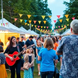 Families enjoying the Morristown community festival with food and music.