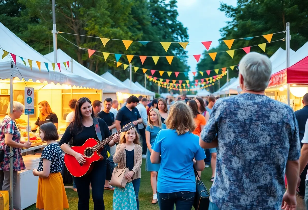 Families enjoying the Morristown community festival with food and music.