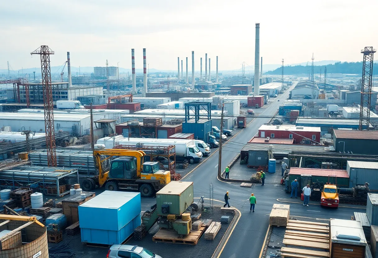 Workers in Morristown's industrial area during an economic expansion.