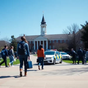 University campus evacuation during an emergency alert