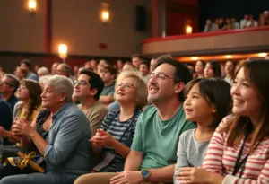 A cheerful family enjoying a theater performance
