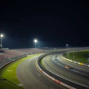 Bristol Motor Speedway under the night sky during a NASCAR race.