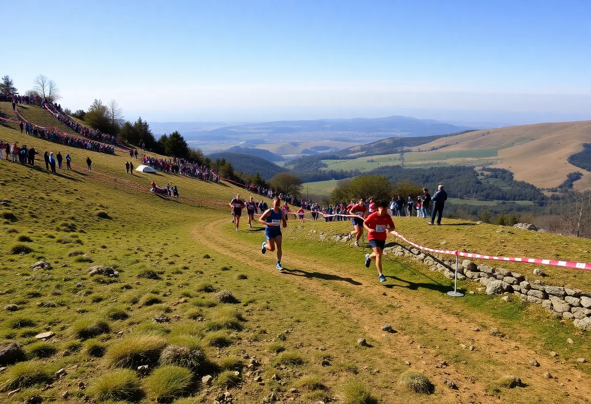 Runners participating in the Bristol Cross race on a hilly course