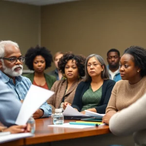 Residents discussing education reforms during a city council meeting