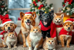 Pets in festive attire for the Bristol Humane Society Christmas Card Photo Contest