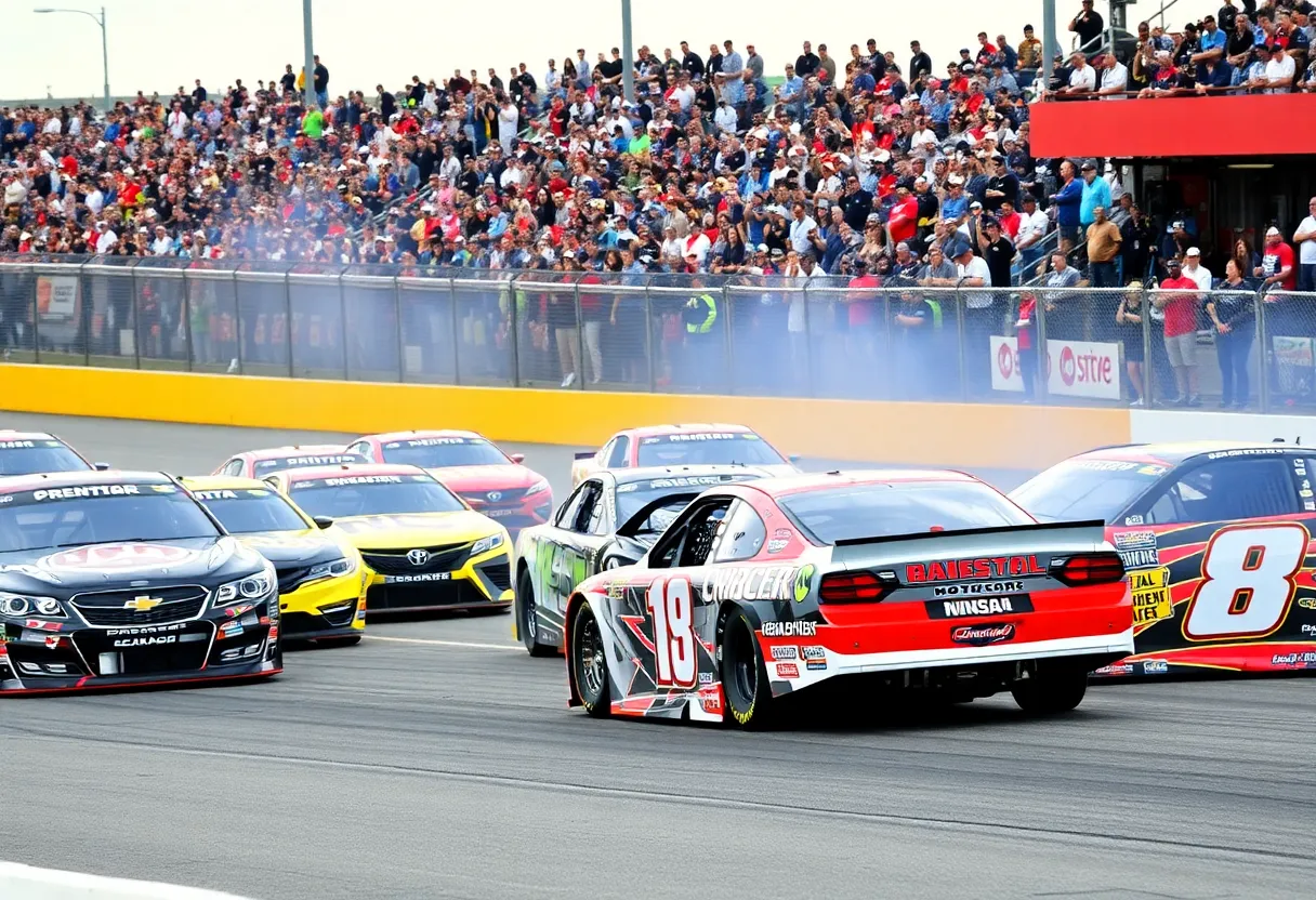 Motorsport race at Bristol Motor Speedway with cars and crowd