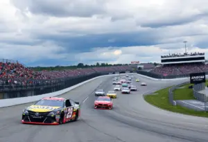 NASCAR cars racing at Bristol Motor Speedway