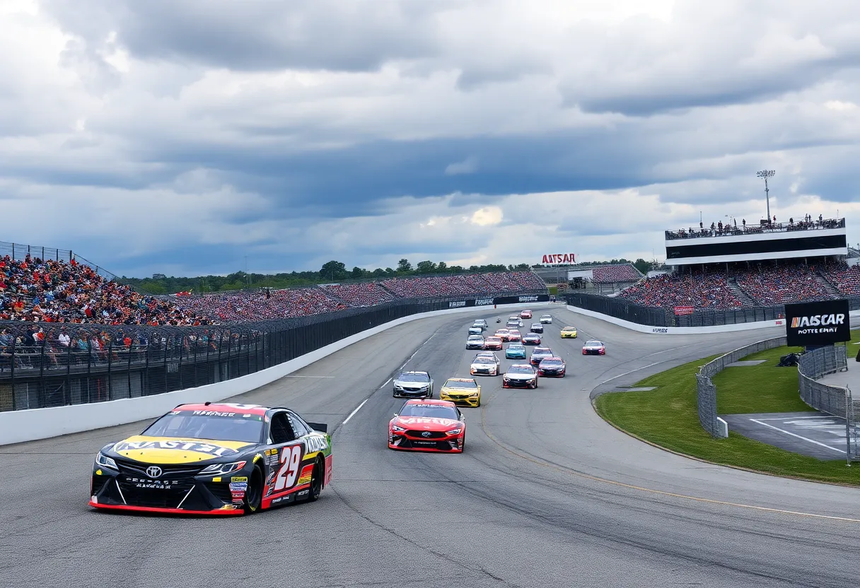 NASCAR cars racing at Bristol Motor Speedway