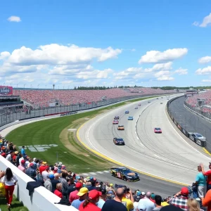Exciting NASCAR race scene at Bristol Motor Speedway