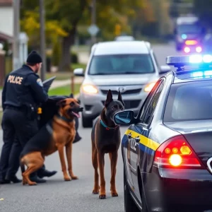 Bristol police car at a traffic stop with K-9 unit
