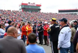 Pre-race ceremony at Bristol Motor Speedway honoring heroes of flood relief