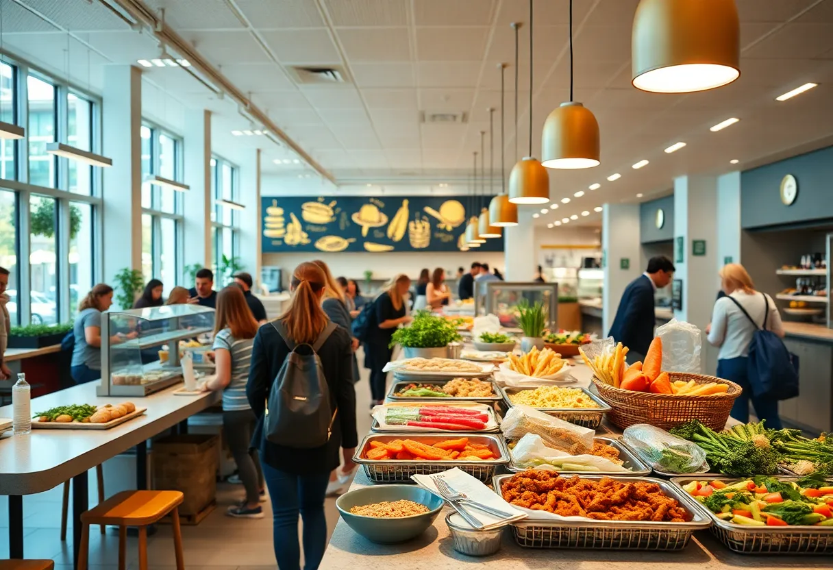 University canteen promoting sustainable eating with healthy meal options.