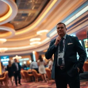 Scene depicting a casino atmosphere with security presence