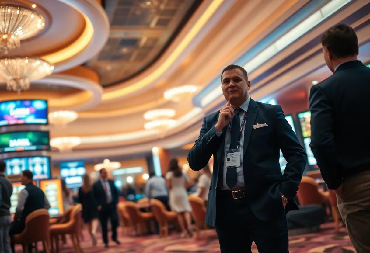 Scene depicting a casino atmosphere with security presence