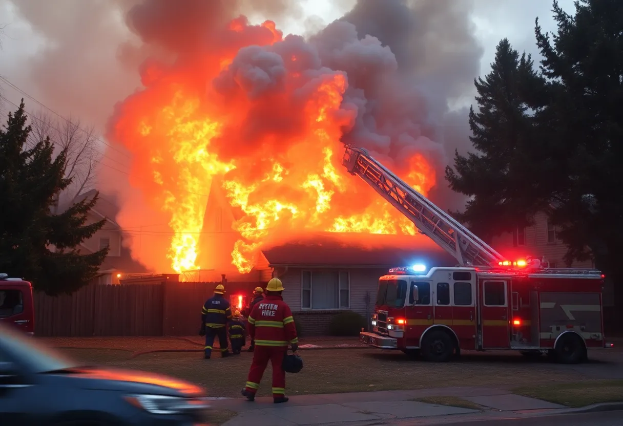 Firefighters battling a fire in Canandaigua, NY