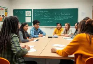 Students participating in a civic education discussion