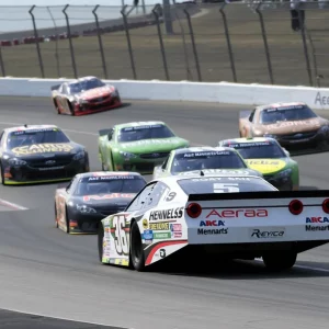 ARCA race at Bristol Motor Speedway with cars racing on a tight track
