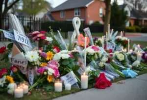 A serene memorial setup with flowers and candles in the Tri-Cities area.