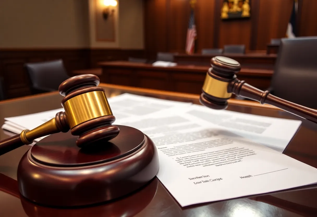 Courtroom scene representing dismissal of election-related charges