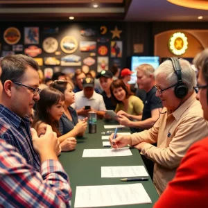 Fans attending Dale Earnhardt Jr. autograph session at Hard Rock Hotel Bristol.