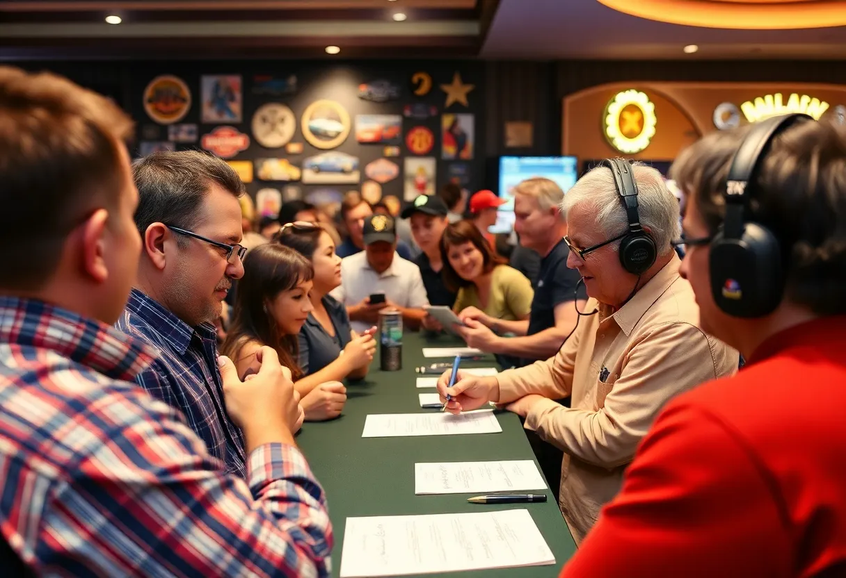 Fans attending Dale Earnhardt Jr. autograph session at Hard Rock Hotel Bristol.