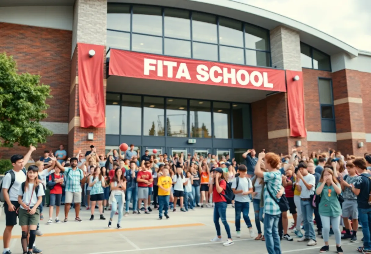 Exterior view of Dobyns-Bennett High School sports facility during an event.