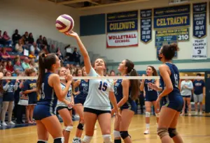 Dobyns-Bennett High School volleyball team celebrating a victory