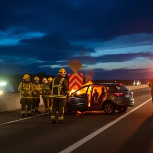 Emergency responders at a rollover crash scene on Interstate 81