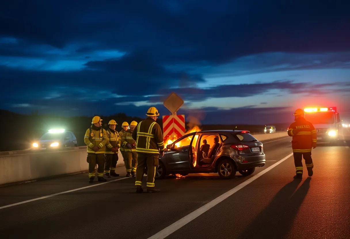 Emergency responders at a rollover crash scene on Interstate 81