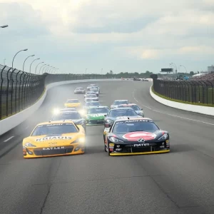 NASCAR Xfinity Series cars racing at the Food City 300 event