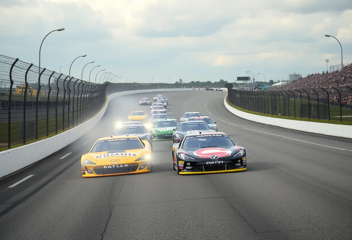 NASCAR Xfinity Series cars racing at the Food City 300 event