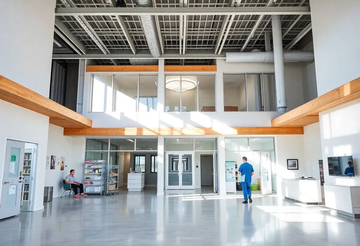 Rendering of the new Healing Hands Health Center clinic showing patient care areas.