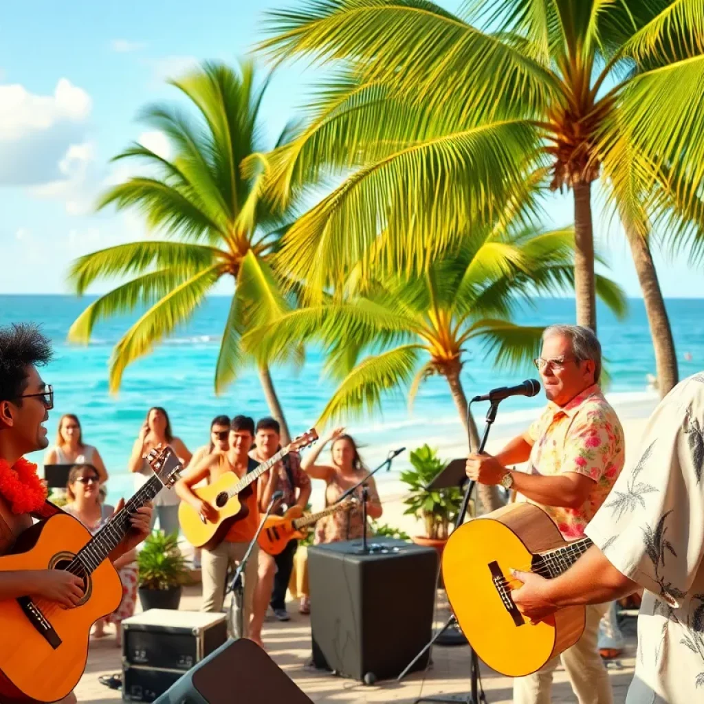 Audience enjoying the Key West Band concert with a tropical theme