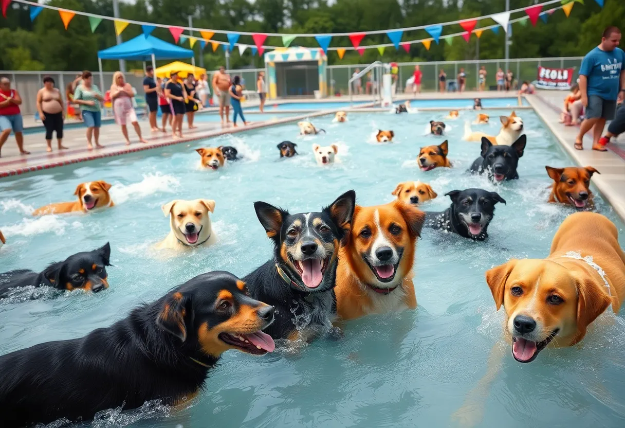 Dogs of all sizes enjoying the water at the Kingsport Aquatic Center Drool Party