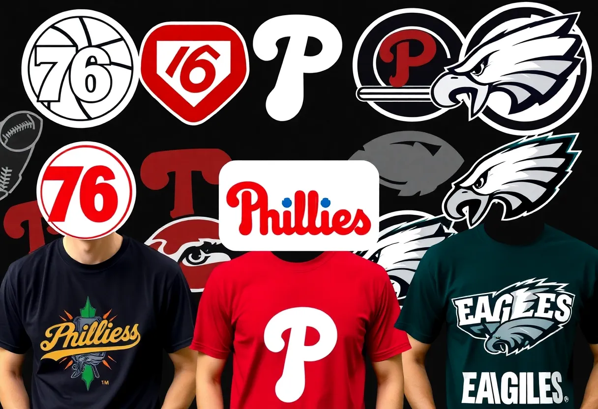 Collage of Philadelphia sports team logos and fans in tribute to Kyle Lee Johnson