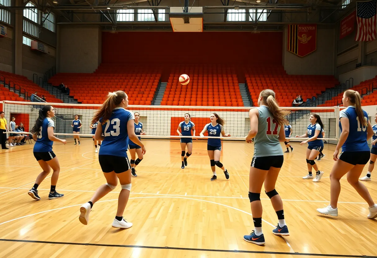 Lee University volleyball team competing in a match