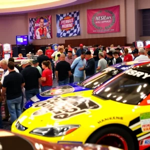 Fans enjoying NASCAR autograph sessions at a casino event.