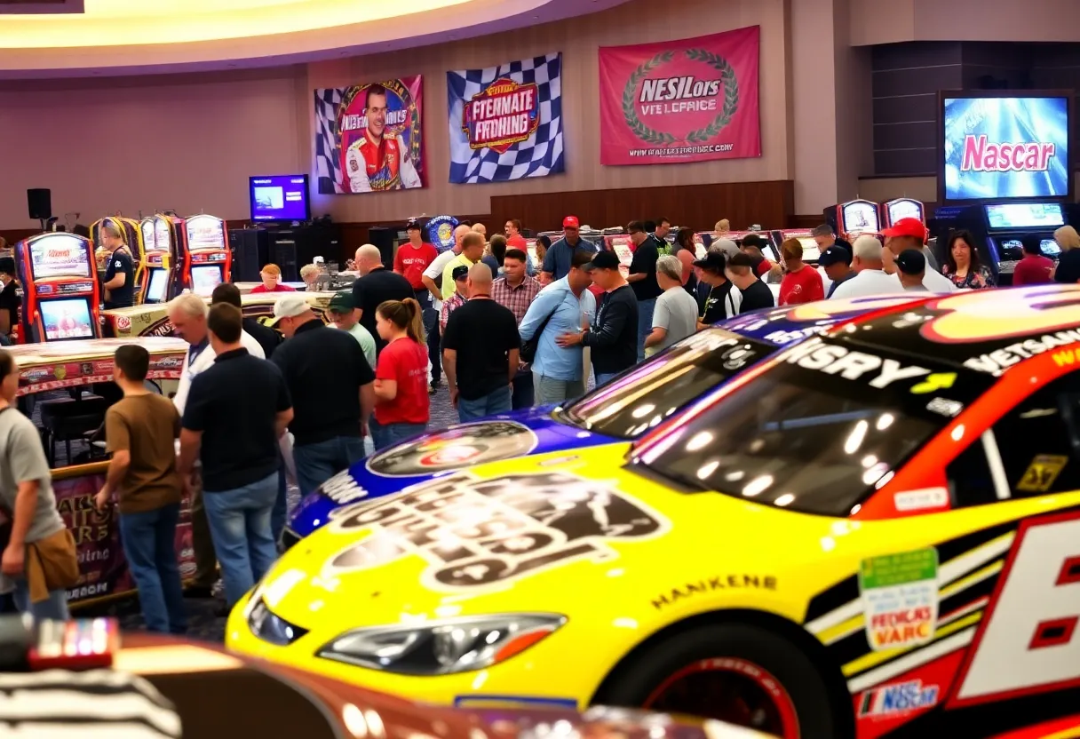 Fans enjoying NASCAR autograph sessions at a casino event.
