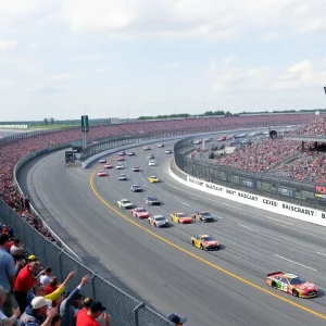 Racing cars at Bristol Motor Speedway during NASCAR weekend