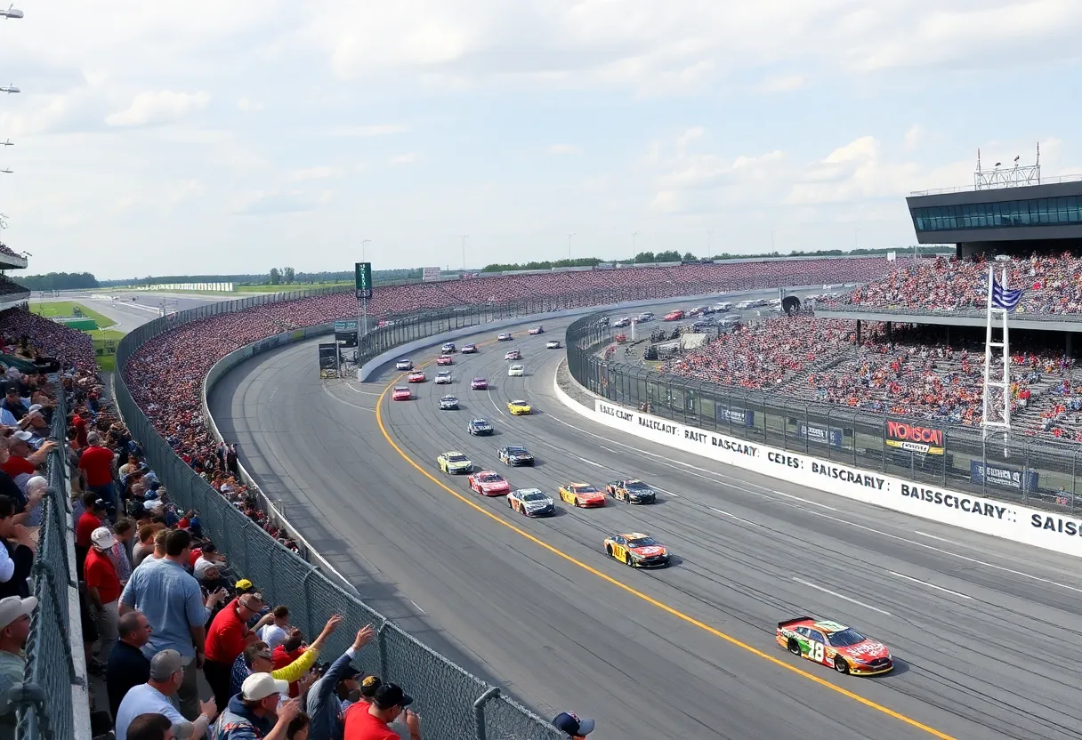 Racing cars at Bristol Motor Speedway during NASCAR weekend