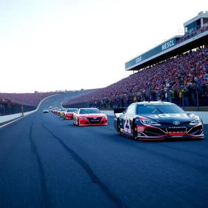 NASCAR cars racing at World Wide Technology Raceway