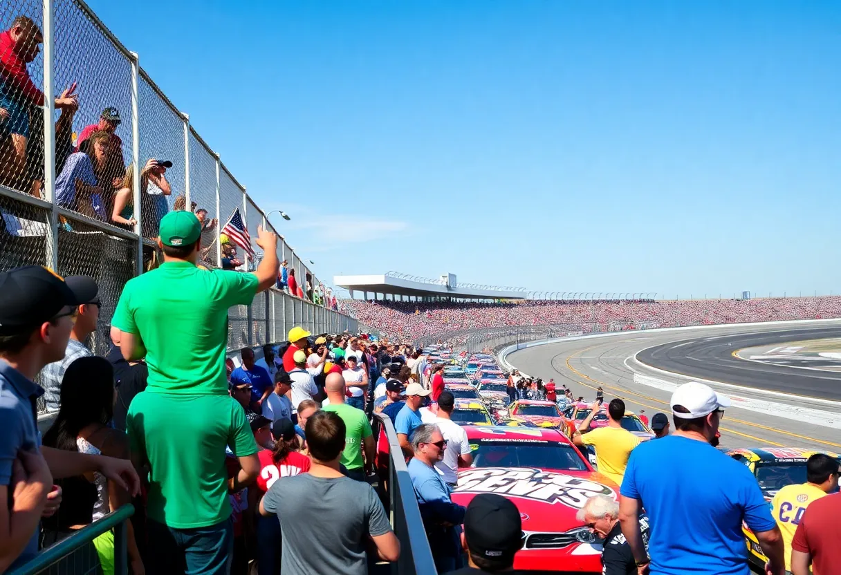 Fans enjoying NASCAR weekend at Bristol Motor Speedway with cars racing