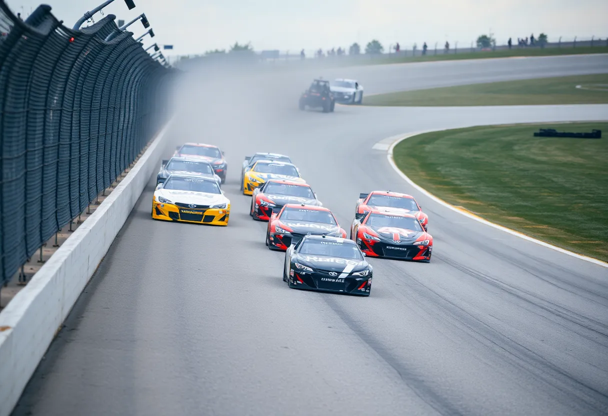 Cars racing closely at the World Wide Technology Raceway