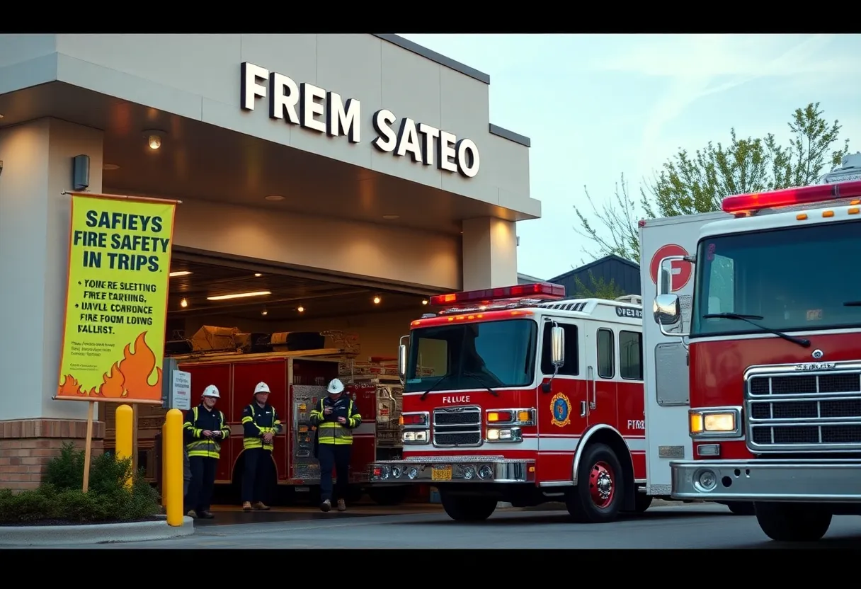 Exterior view of the new Bristol fire station with firefighters and a fire truck.