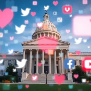 Abstract representation of politics and social media impact.