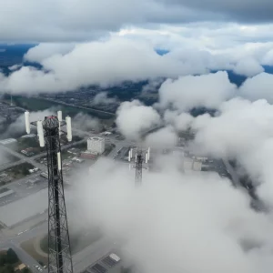 Aerial view of Bristol, Virginia depicting service outage issues.