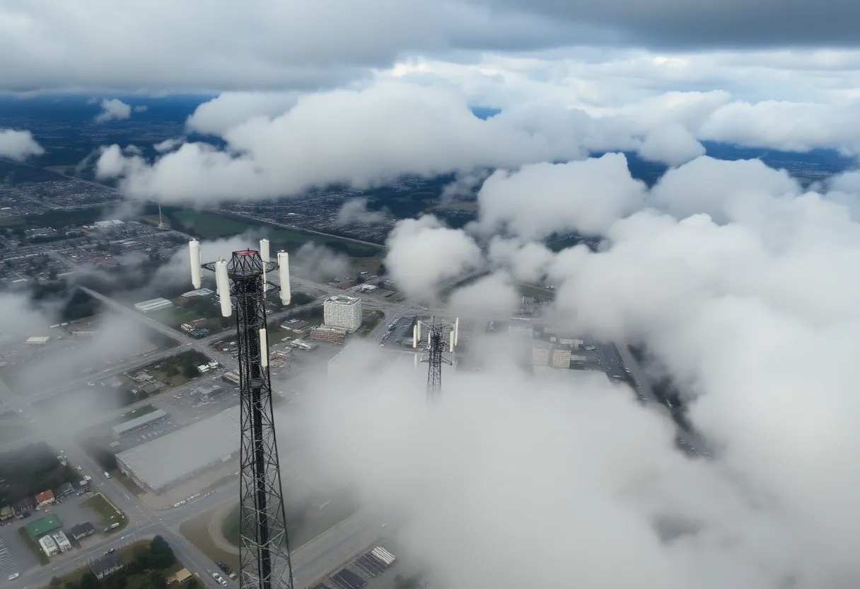 Aerial view of Bristol, Virginia depicting service outage issues.