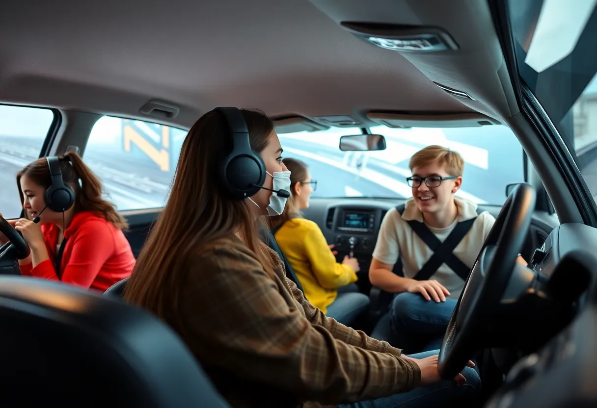 Teenagers using driving simulators for road safety training