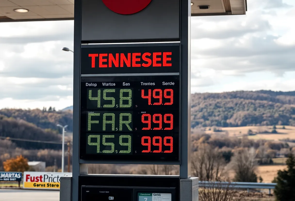 Gas station sign showing prices in Tennessee